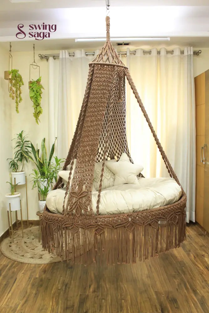 Wood Brown Double seater hanging chair - Swing Saga