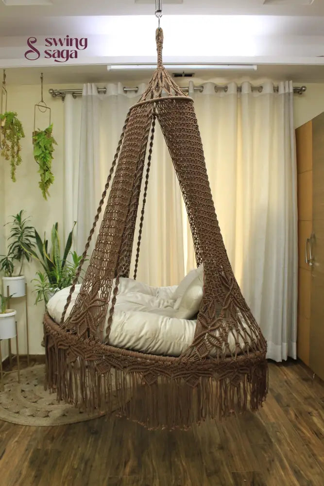 Wood Brown Double seater hanging chair - Swing Saga