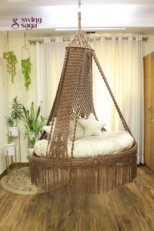 Wood Brown Double seater hanging chair - Swing Saga