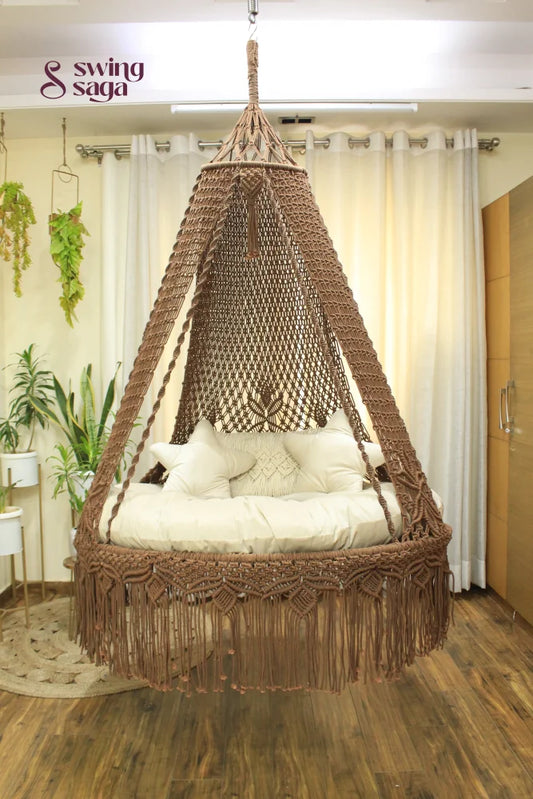 Wood Brown Double seater hanging chair - Swing Saga
