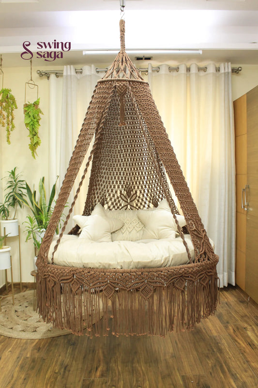 Wood Brown Double seater hanging chair - Swing Saga