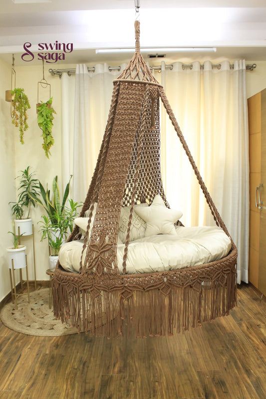 Wood Brown Double seater hanging chair - Swing Saga