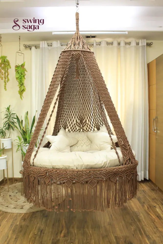 Wood Brown Double seater hanging chair - Swing Saga