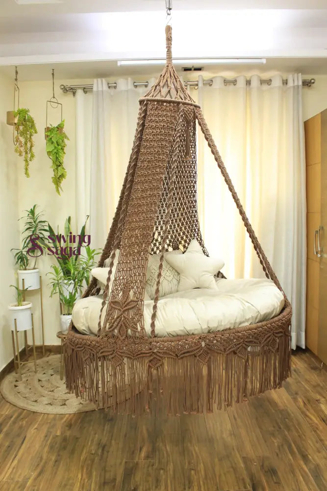 Wood Brown Double seater hanging chair - Swing Saga