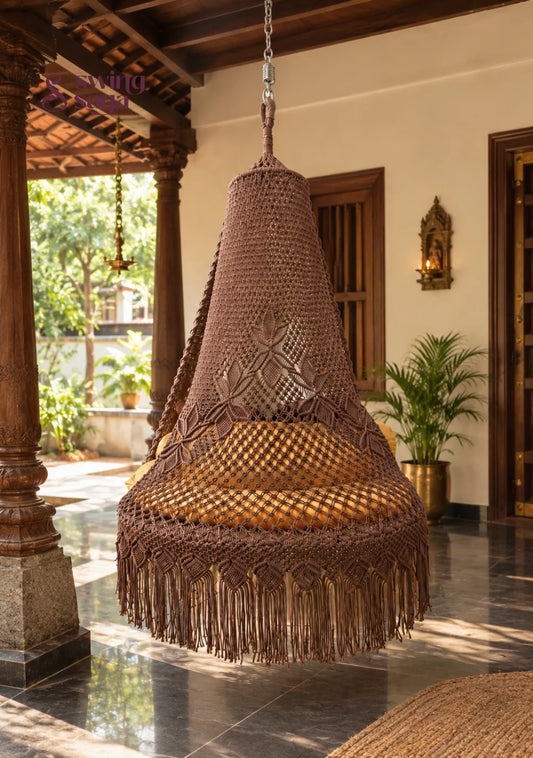 Macrame handcrafted Cinnamon Honey Swing for two people - 50 Inches / Wood Brown / IN