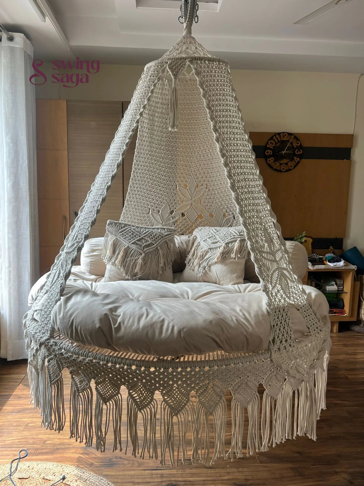 Cream White Macrame Bed Swing - Swing Saga
