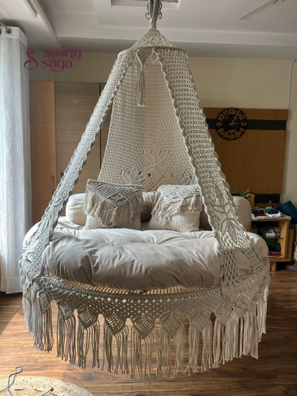 Cream White Macrame Bed Swing - Swing Saga