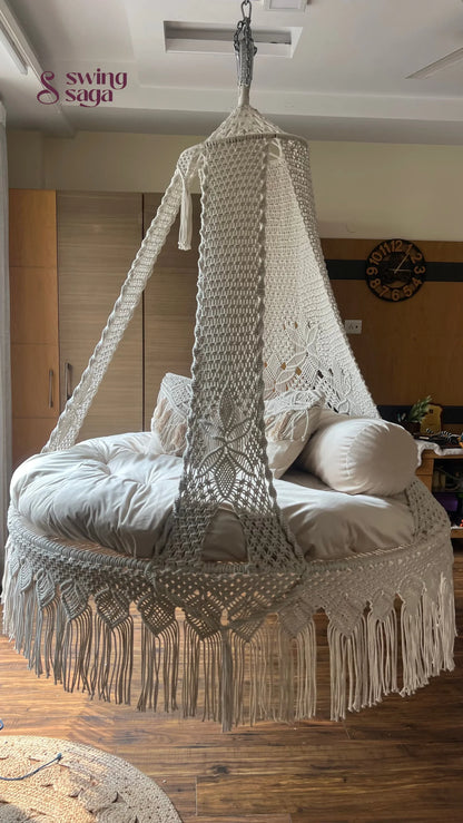 Cream White Macrame Bed Swing - Swing Saga