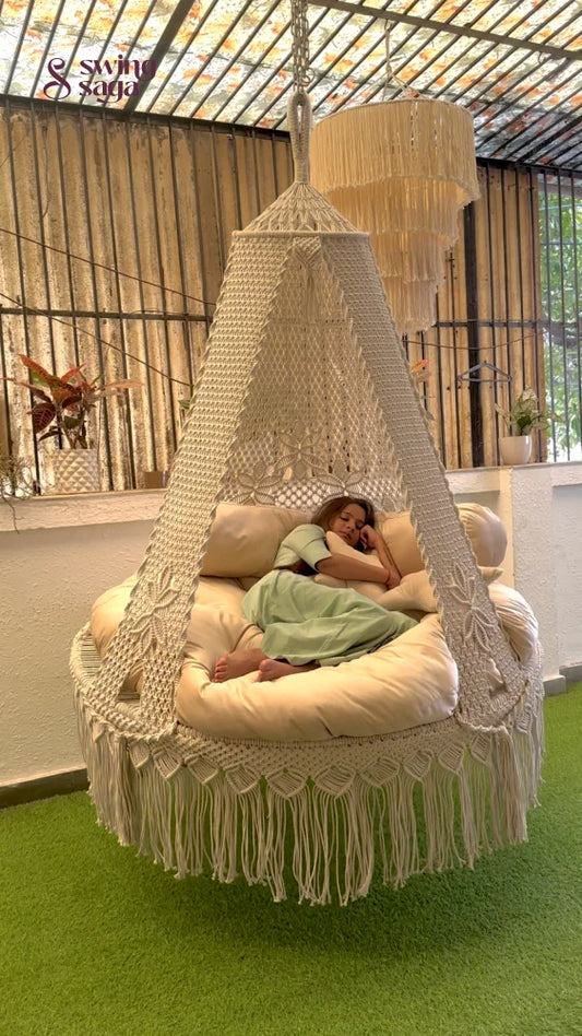 Cream White Macrame Bed Swing - Swing Saga