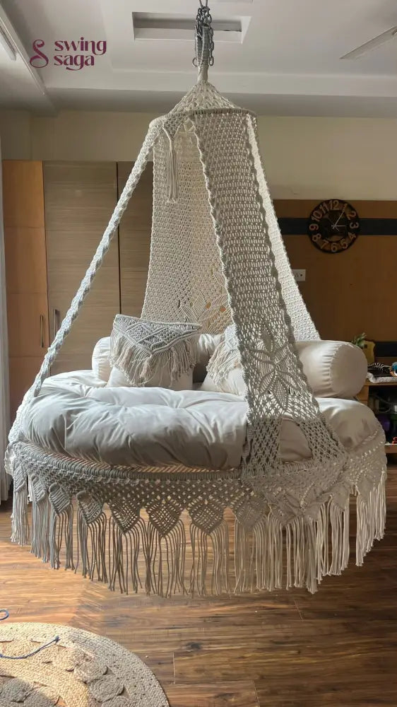 Cream White Macrame Bed Swing - Swing Saga