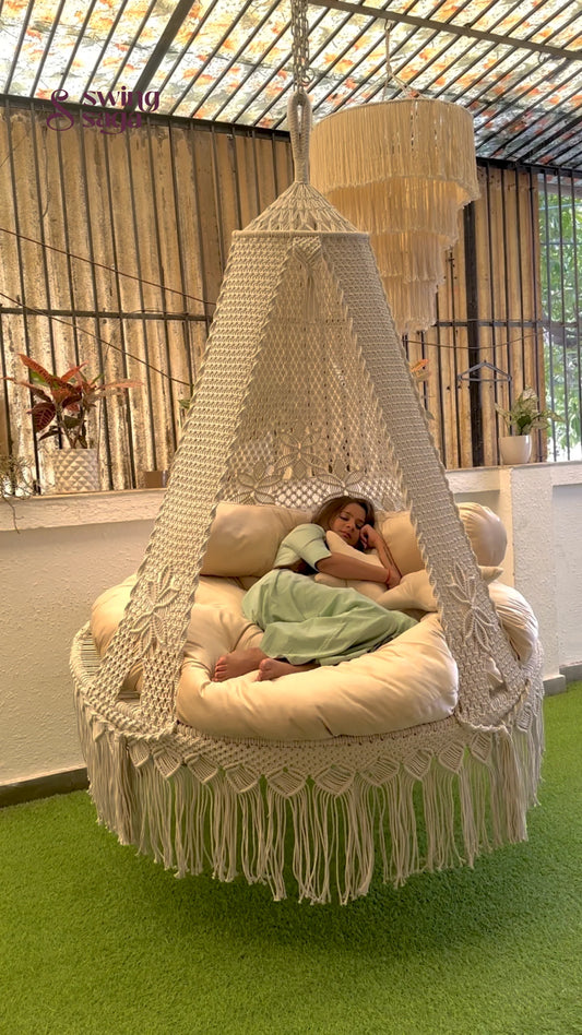 Cream White Macrame Bed Swing - Swing Saga