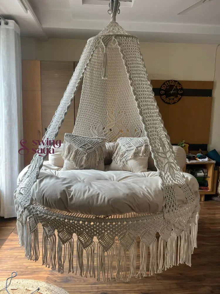 Cream White Macrame Bed Swing - Swing Saga