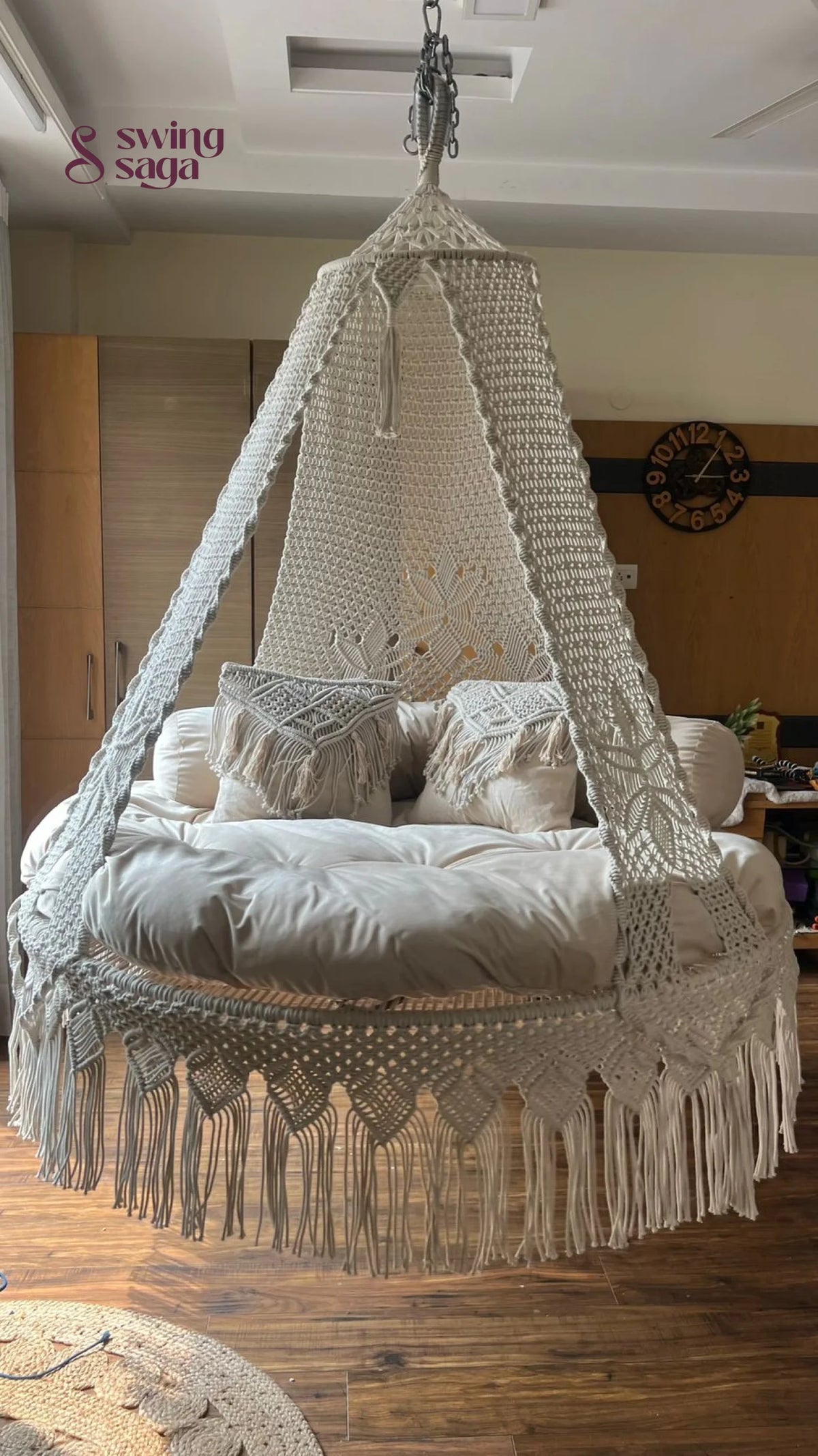 Cream White Macrame Bed Swing - Swing Saga