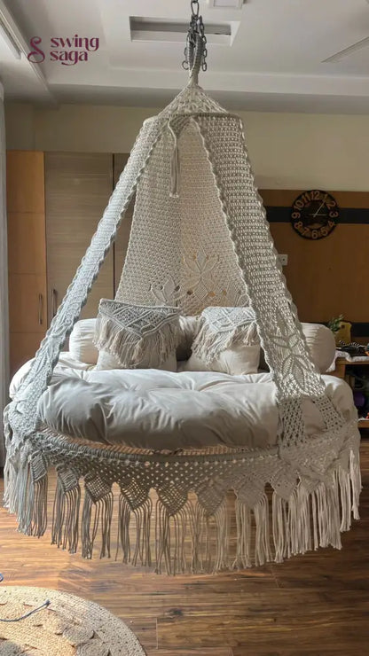 Cream White Macrame Bed Swing - Swing Saga