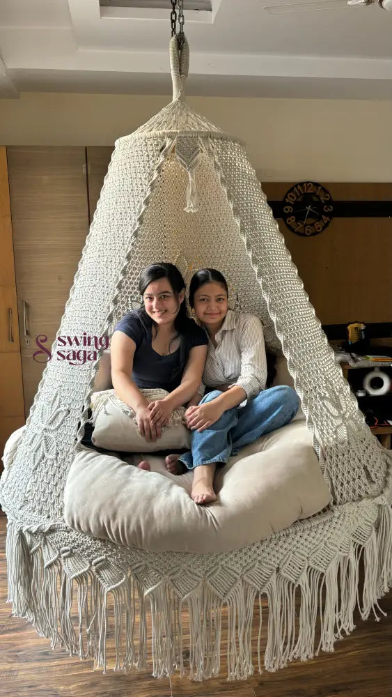 Cream White Macrame Bed Swing - Swing Saga