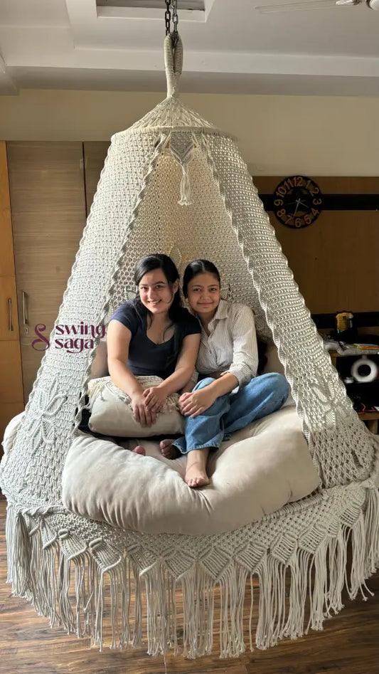 Cream White Macrame Bed Swing - Swing Saga