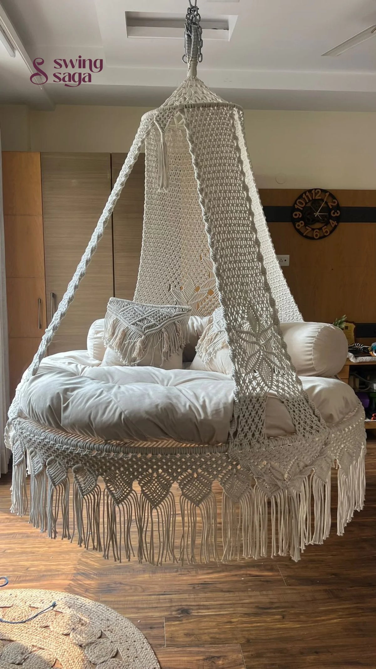 Cream White Macrame Bed Swing - Swing Saga