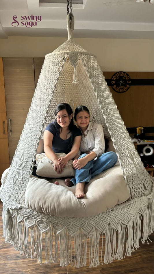 Cream White Macrame Bed Swing - Swing Saga