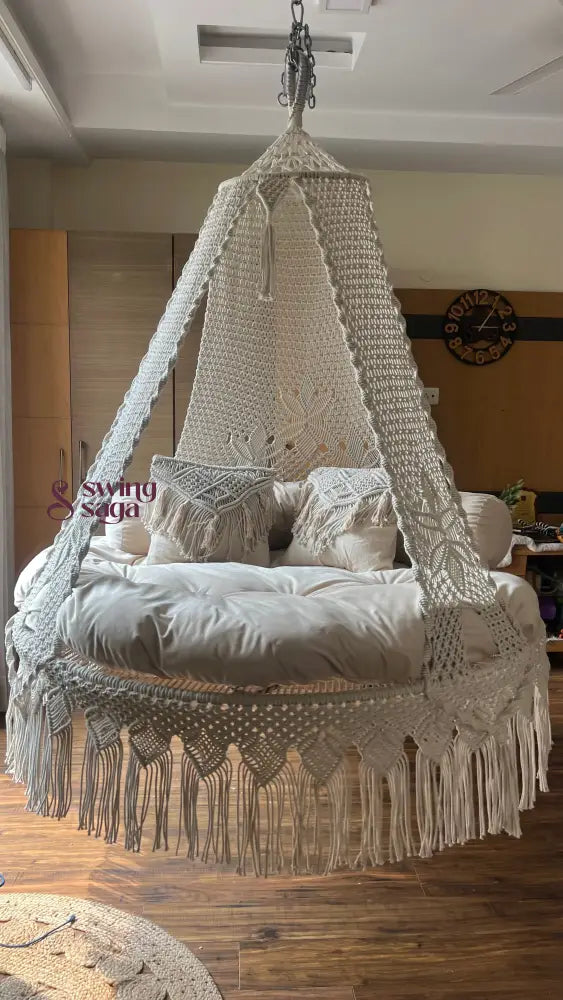 Cream White Macrame Bed Swing - Swing Saga