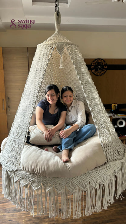 Cream White Macrame Bed Swing - Swing Saga