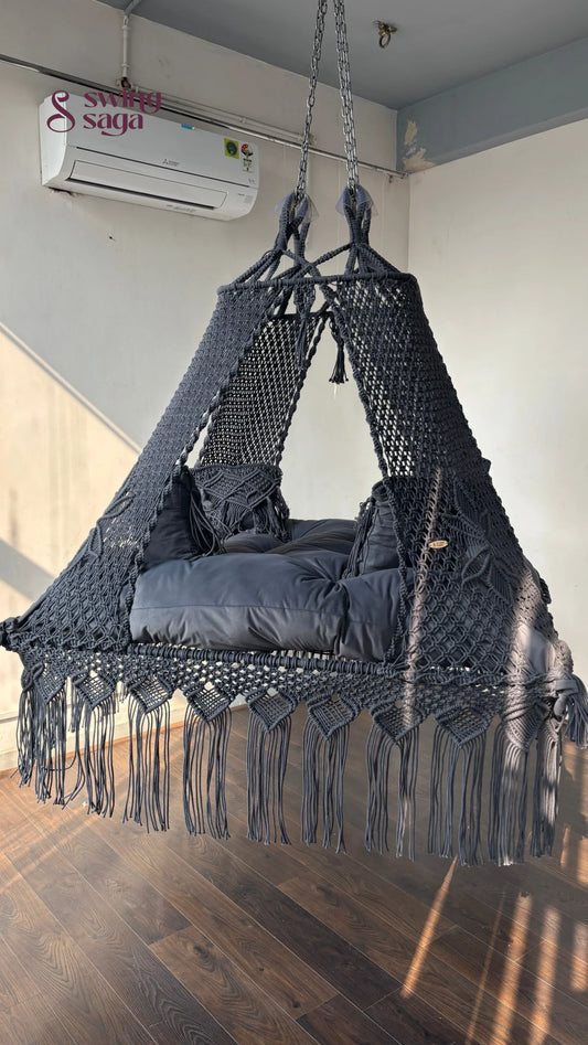 Dark Grey Macrame Bed Swing - Swing Saga
