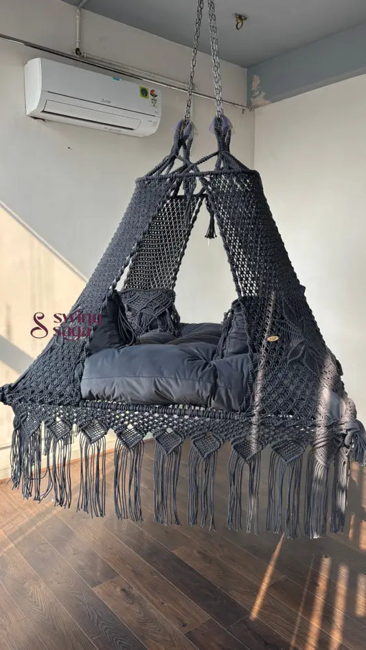 Dark Grey Macrame Bed Swing - Swing Saga
