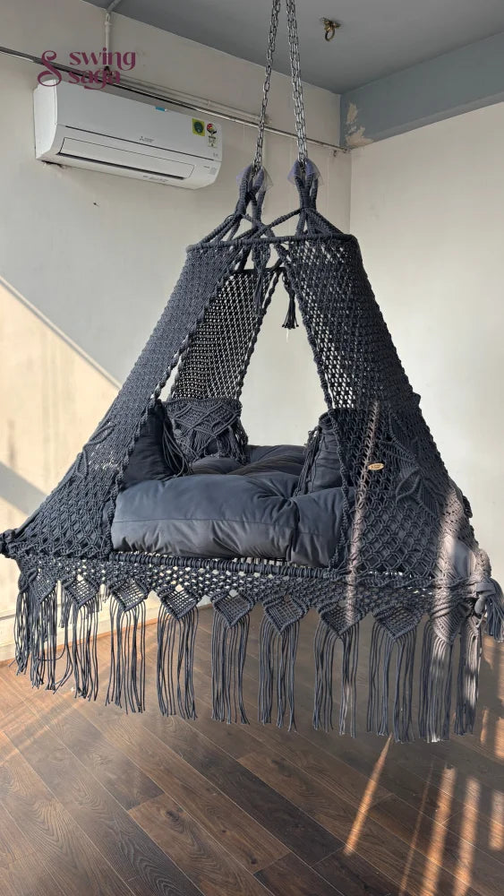Dark Grey Macrame Bed Swing - Swing Saga