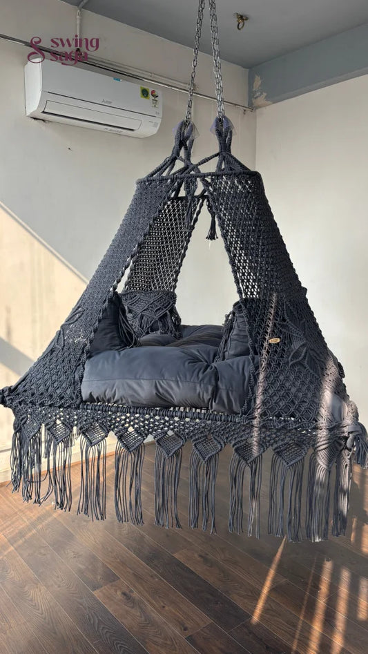Dark Grey Macrame Bed Swing - Swing Saga