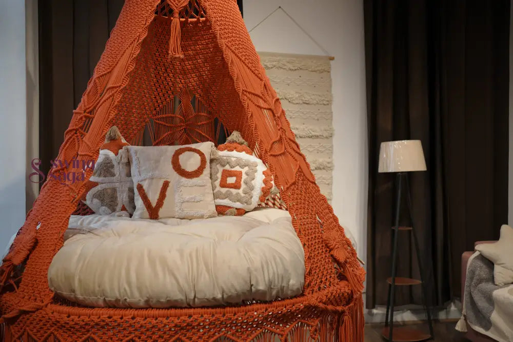 Rust Macrame Bed Swing - Swing Saga
