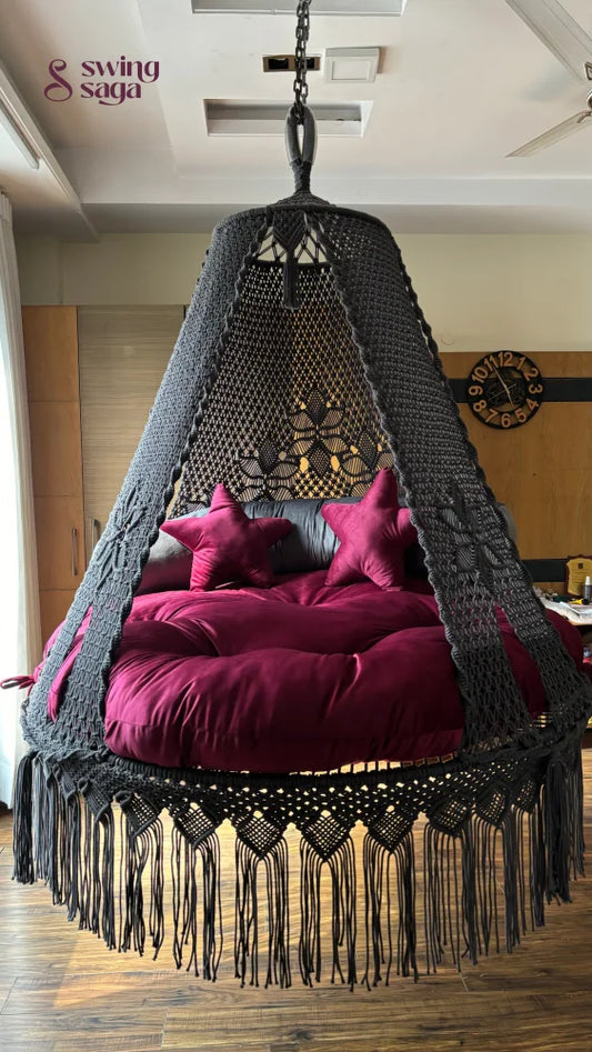 Dark Grey Macrame Bed Swing - Swing Saga