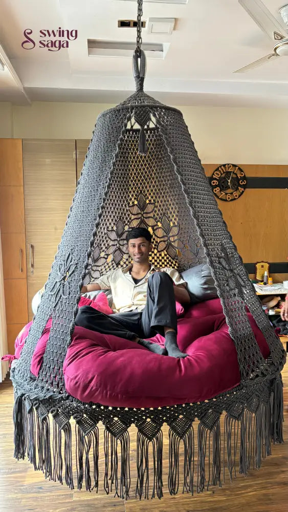 Dark Grey Macrame Bed Swing - Swing Saga