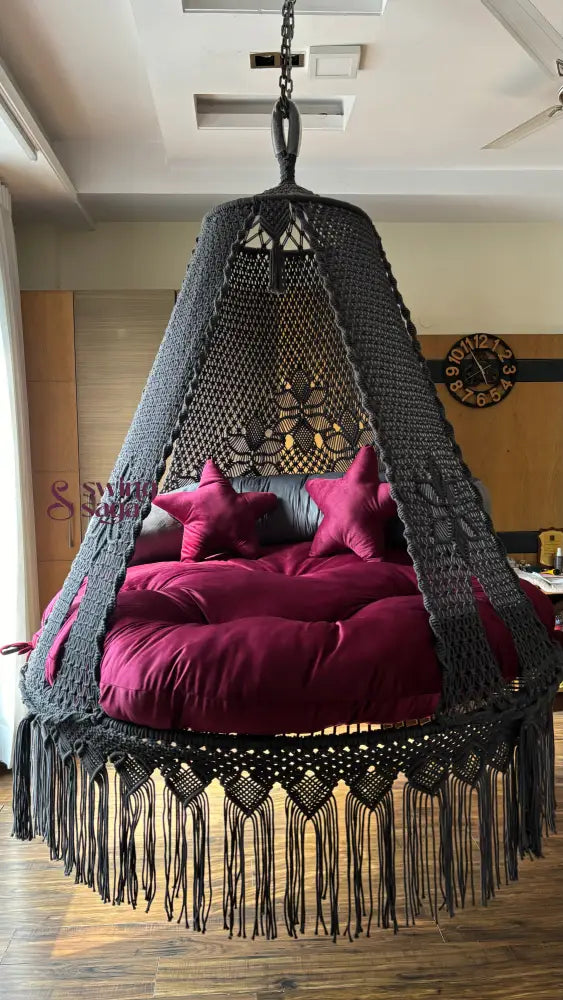 Dark Grey Macrame Bed Swing - Swing Saga