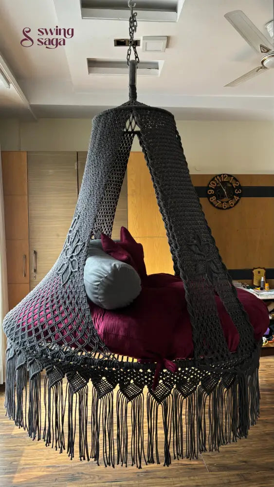 Dark Grey Macrame Bed Swing - Swing Saga