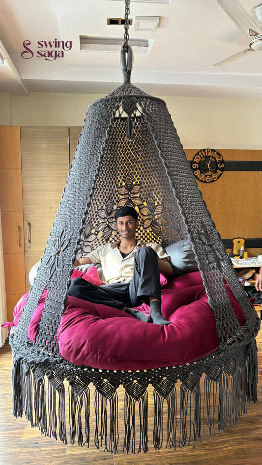 Dark Grey Macrame Bed Swing - Swing Saga