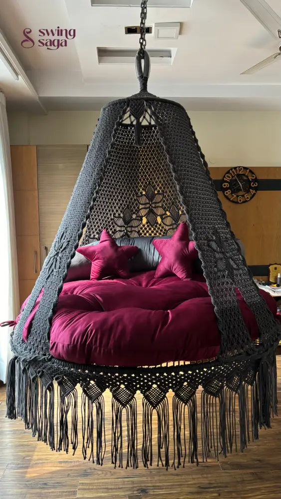 Dark Grey Macrame Bed Swing - Swing Saga