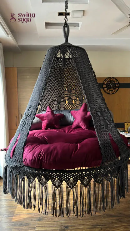 Dark Grey Macrame Bed Swing - Swing Saga