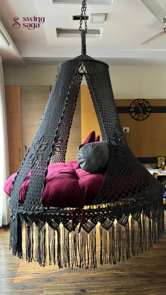 Dark Grey Macrame Bed Swing - Swing Saga