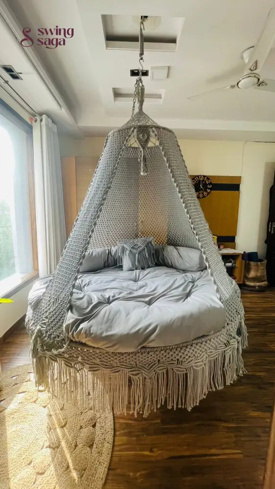 Light Grey Macrame Bed Swing - Swing Saga