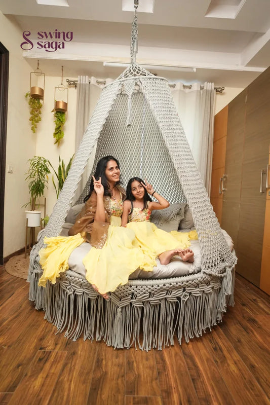 Light Grey Macrame Bed Swing - Swing Saga