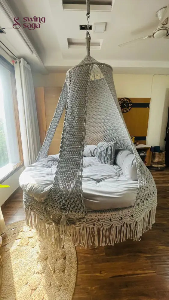 Light Grey Macrame Bed Swing - Swing Saga