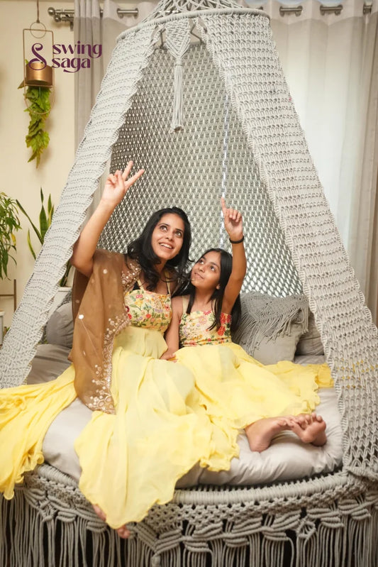 Light Grey Macrame Bed Swing - Swing Saga
