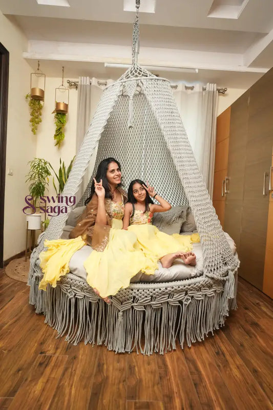 Light Grey Macrame Bed Swing - Swing Saga