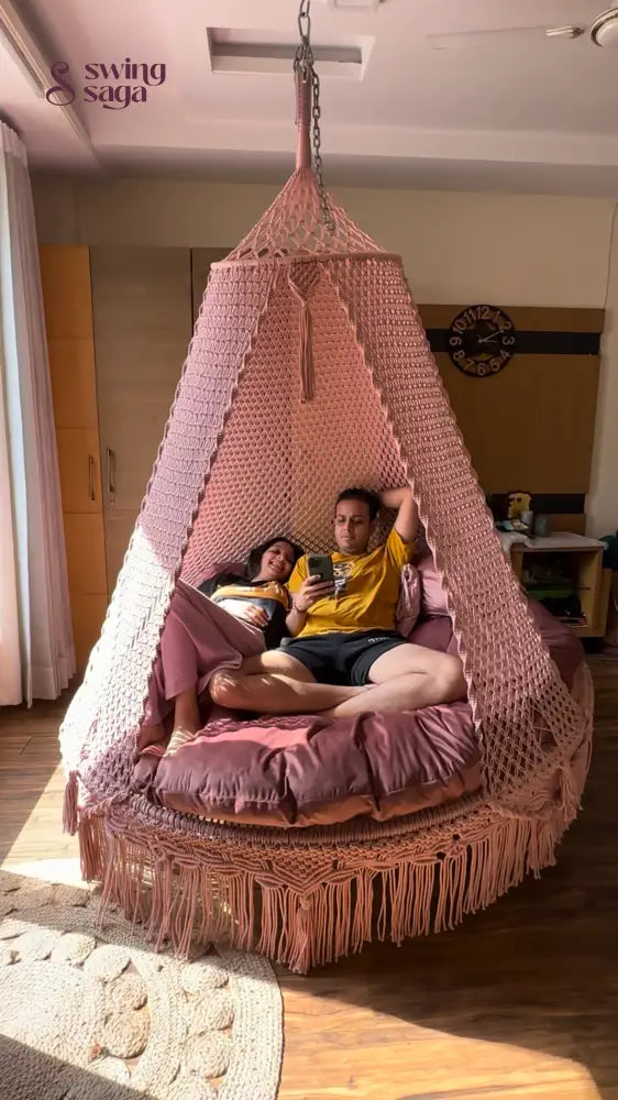 Lush Lux Pink  Macrame Bed Swing - Swing Saga