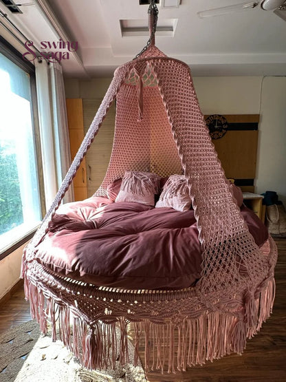 Lush Lux Pink  Macrame Bed Swing - Swing Saga