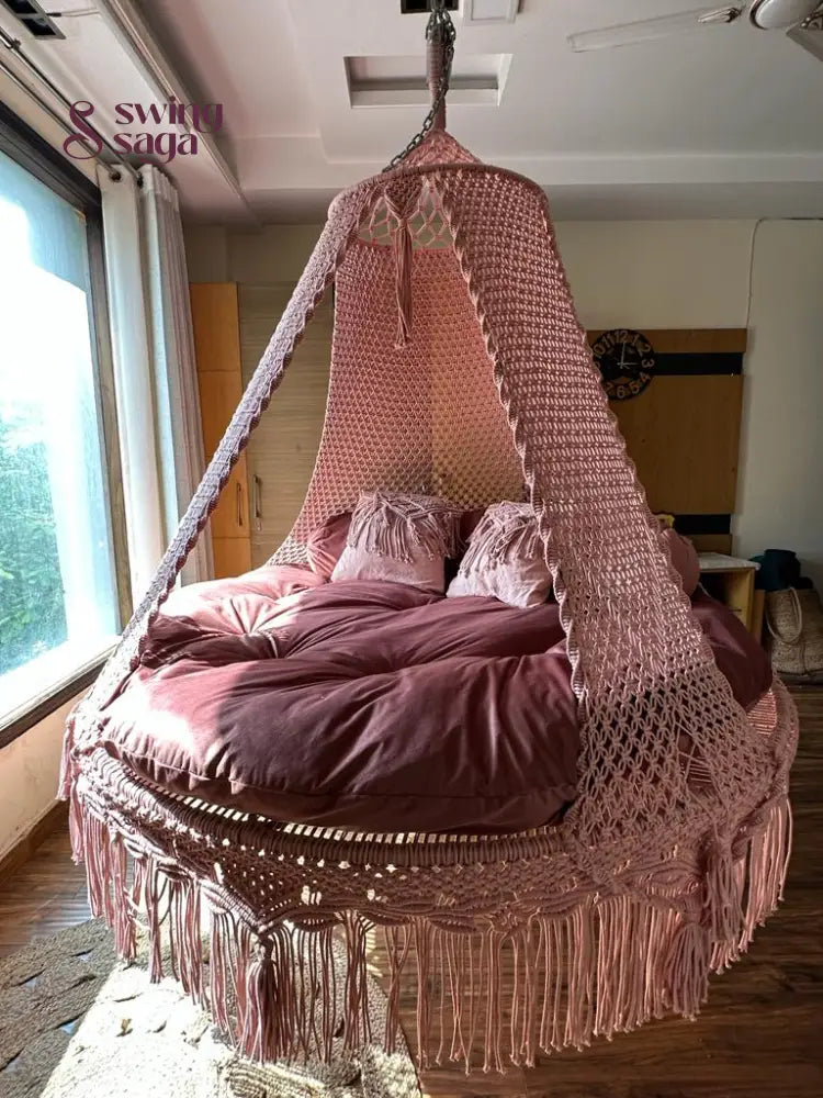 Lush Lux Pink  Macrame Bed Swing - Swing Saga