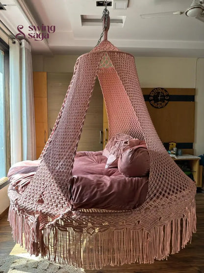 Lush Lux Pink  Macrame Bed Swing - Swing Saga