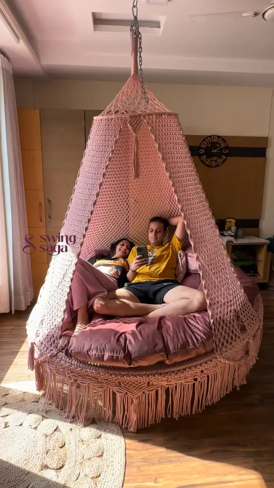 Lush Lux Pink  Macrame Bed Swing - Swing Saga