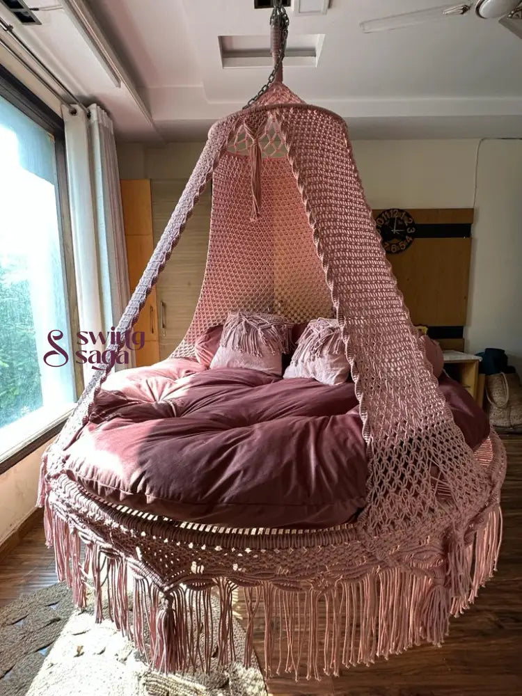 Lush Lux Pink  Macrame Bed Swing - Swing Saga
