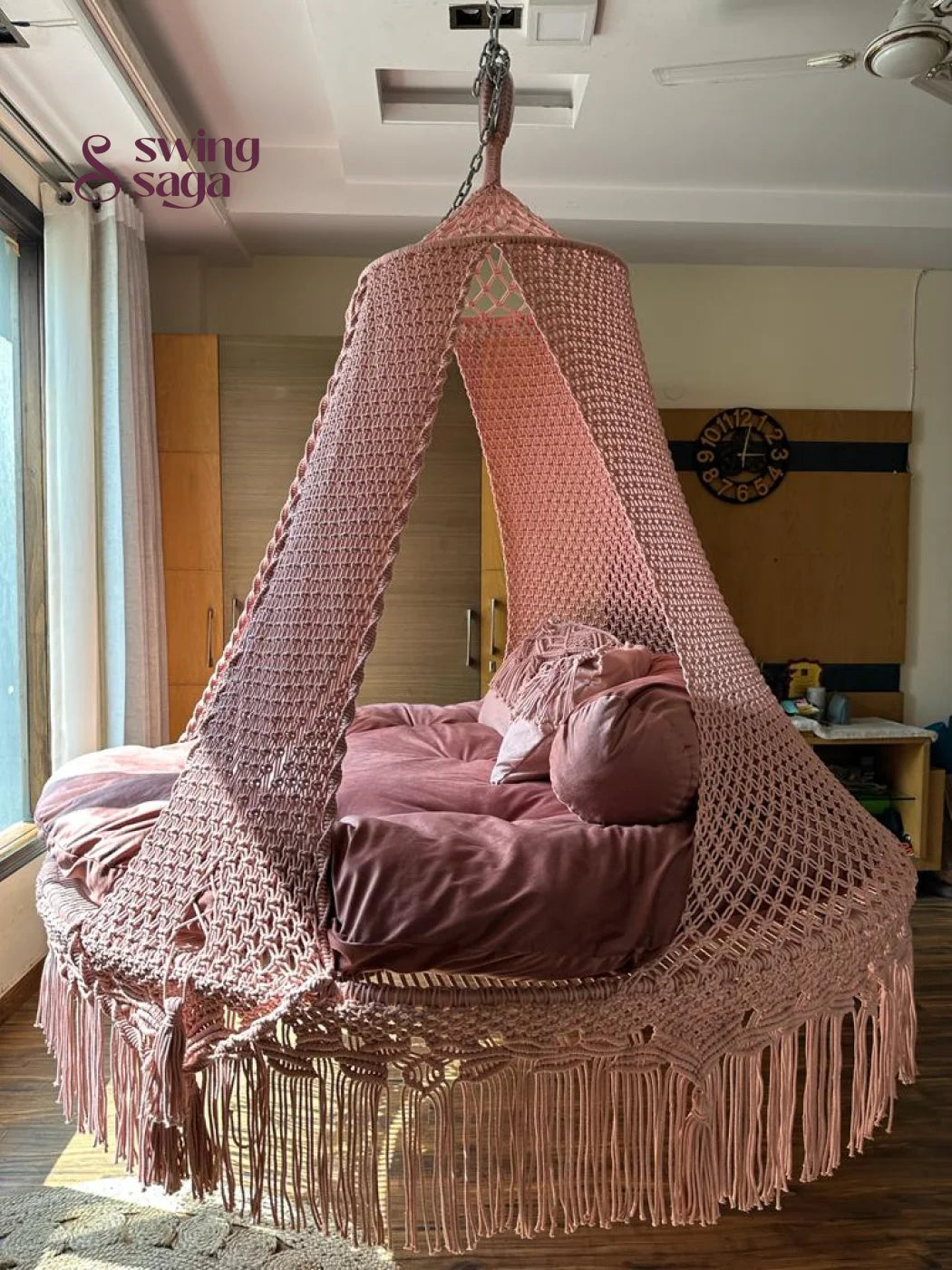 Lush Lux Pink  Macrame Bed Swing - Swing Saga