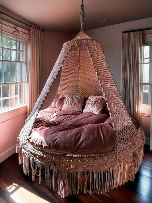 Lush Lux Pink  Macrame Bed Swing - Swing Saga